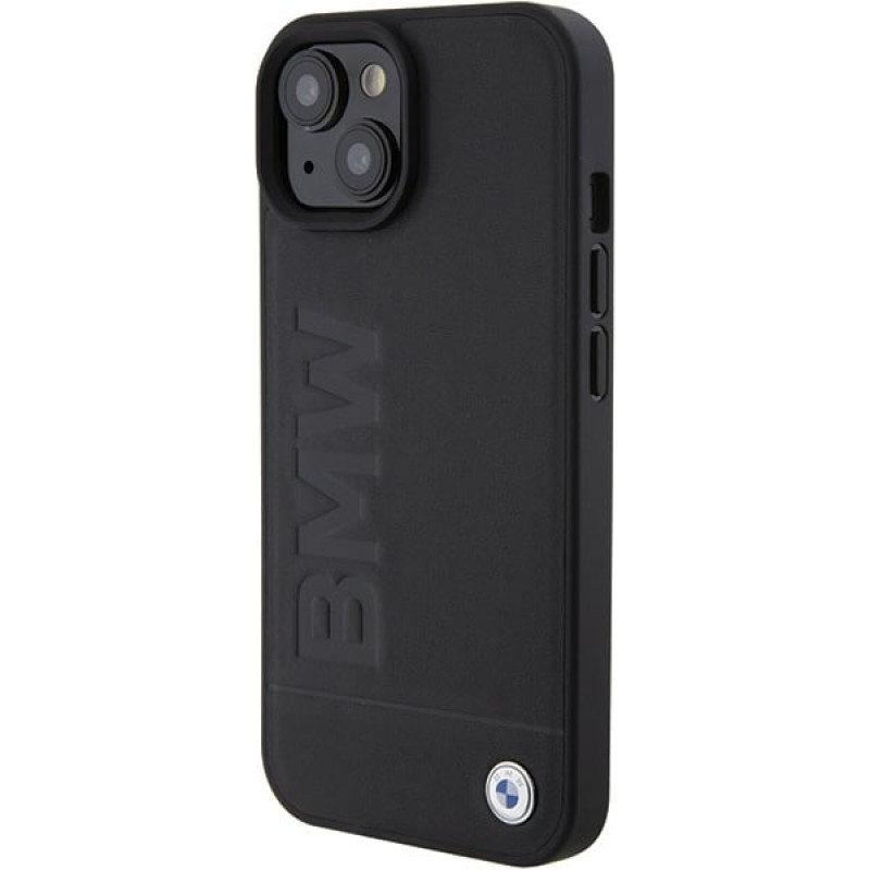 BMW BMHMP15MSLLBK kožené puzdro Leather Hot Stamp MagSafe pre Apple iPhone 15 Plus / 14 Plus, čierne