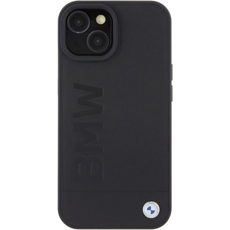 BMW BMHMP15MSLLBK kožené puzdro Leather Hot Stamp MagSafe pre Apple iPhone 15 Plus / 14 Plus, čierne
