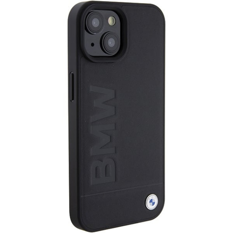 BMW BMHMP15MSLLBK kožené puzdro Leather Hot Stamp MagSafe pre Apple iPhone 15 Plus / 14 Plus, čierne