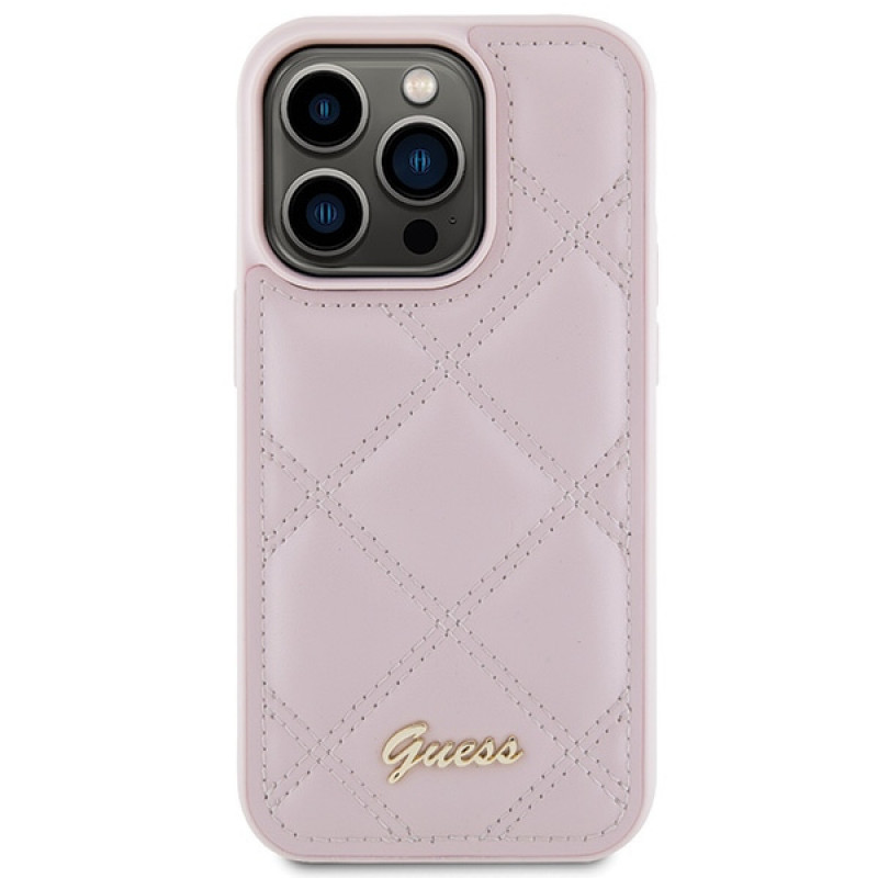 Guess GUHCP15LPSQSQSP Quilted Metal Logo Hardcase pre Apple iPhone 15 Pro, ružový