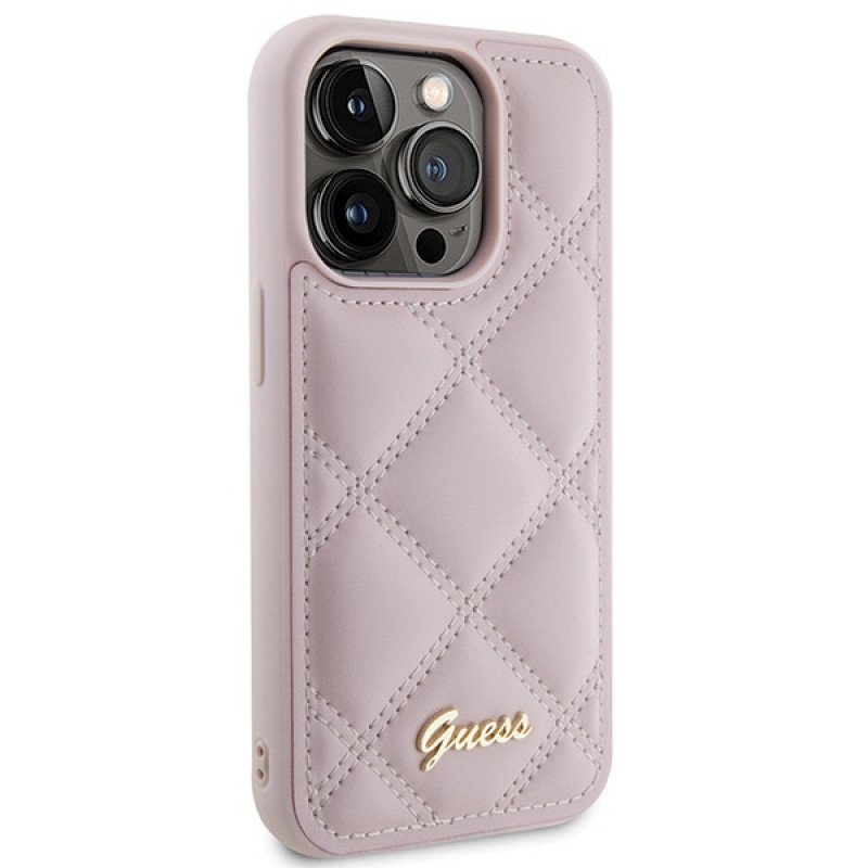 Guess GUHCP15LPSQSQSP Quilted Metal Logo Hardcase pre Apple iPhone 15 Pro, ružový