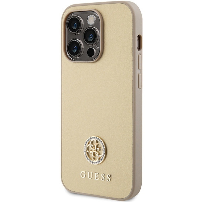 Guess GUHCP15LPS4DGPD PU 4G Strass Metal Logo puzdro pre Apple iPhone 15 Pro, zlaté