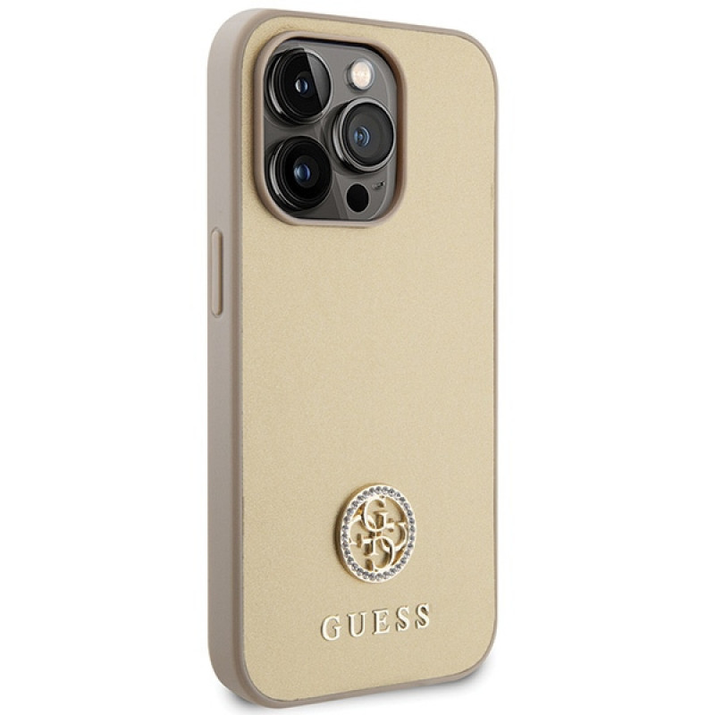 Guess GUHCP15LPS4DGPD PU 4G Strass Metal Logo puzdro pre Apple iPhone 15 Pro, zlaté
