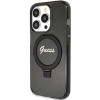 Guess GUHMP15LHRSGSK Ring Stand Script Glitter MagSafe pevné puzdro pre Apple iPhone 15 Pro, čierne