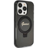 Guess GUHMP15LHRSGSK Ring Stand Script Glitter MagSafe pevné puzdro pre Apple iPhone 15 Pro, čierne
