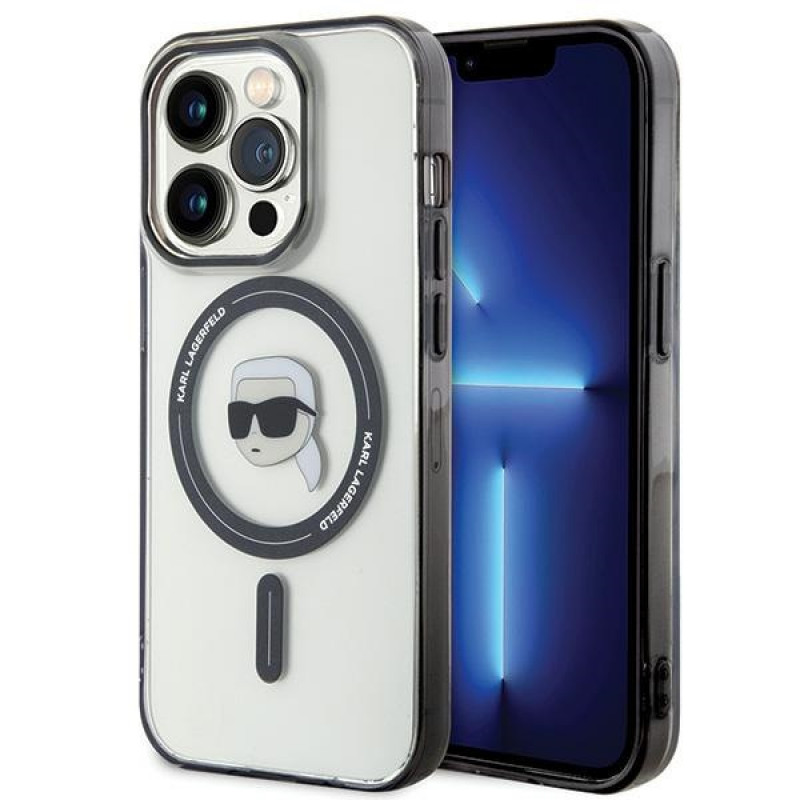 Karl Lagerfeld KLHMP15LHKHNOTK IML Karl's Head MagSafe puzdro pre Apple iPhone 15 Pro, transparentné