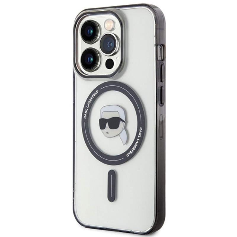 Karl Lagerfeld KLHMP15LHKHNOTK IML Karl's Head MagSafe puzdro pre Apple iPhone 15 Pro, transparentné