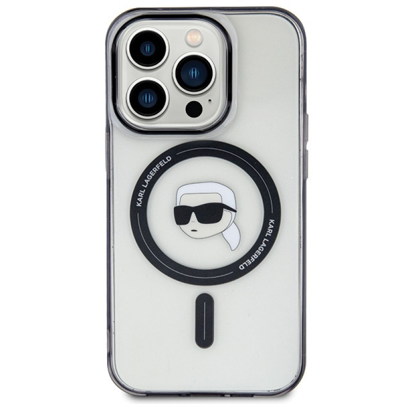 Karl Lagerfeld KLHMP15LHKHNOTK IML Karl's Head MagSafe puzdro pre Apple iPhone 15 Pro, transparentné