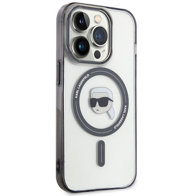 Karl Lagerfeld KLHMP15LHKHNOTK IML Karl's Head MagSafe puzdro pre Apple iPhone 15 Pro, transparentné