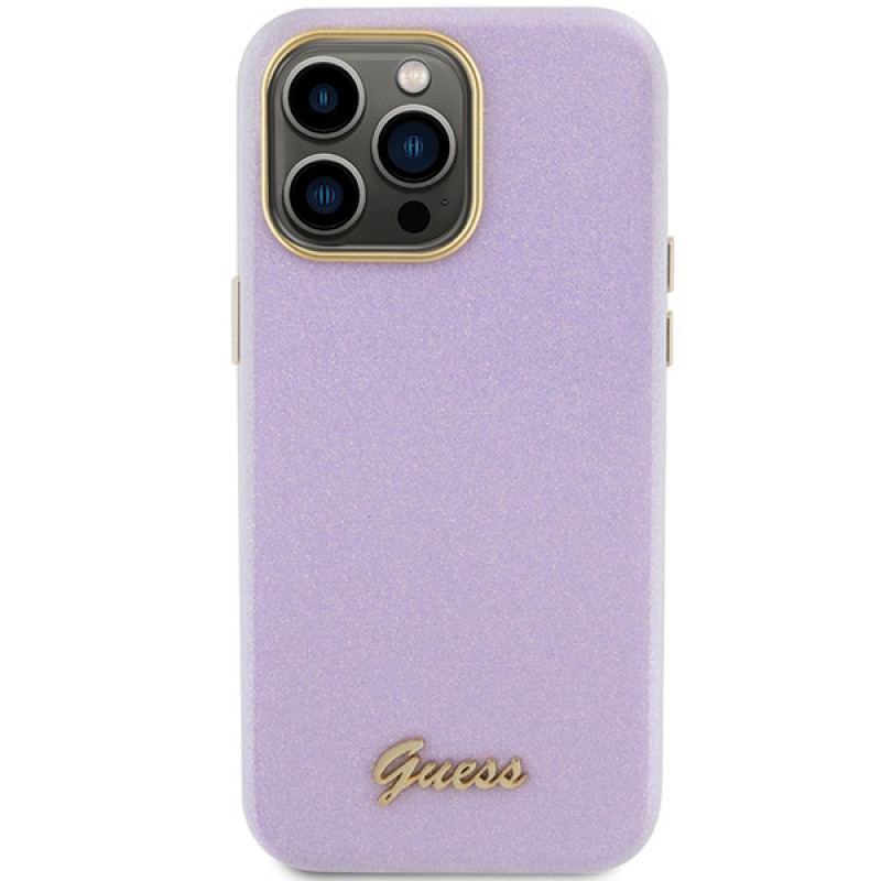 Guess GUHCP15XPGMCSL Glitter Glossy Script puzdro hardcase pre Apple iPhone 15 Pro Max, orgovánová