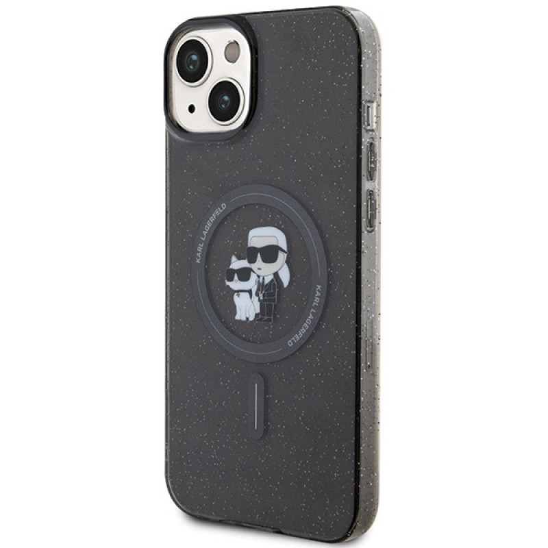 Karl Lagerfeld KLHMP15SHGKCNOK Karl&Choupette Glitter MagSafe pevné puzdro pre Apple iPhone 15, čierne