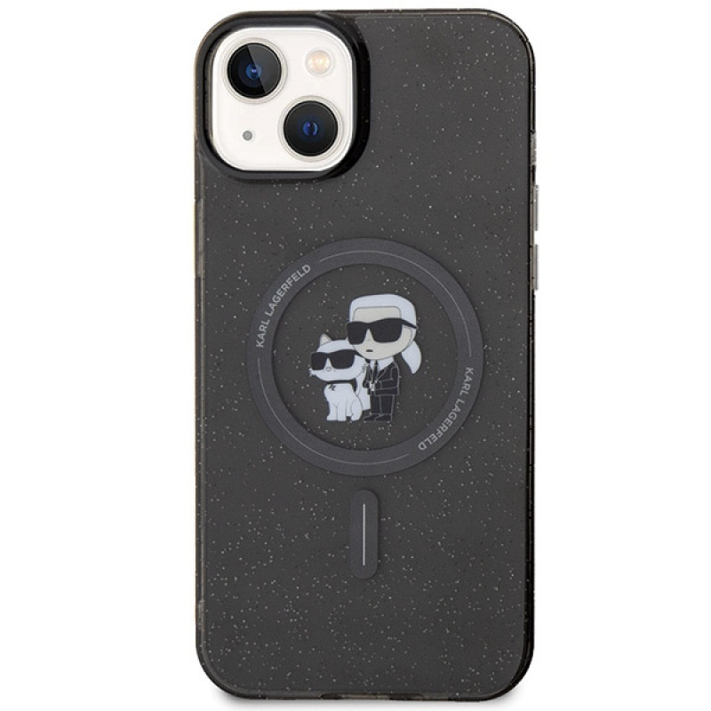 Karl Lagerfeld KLHMP15SHGKCNOK Karl&Choupette Glitter MagSafe pevné puzdro pre Apple iPhone 15, čierne