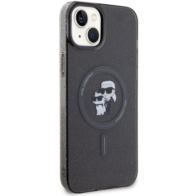 Karl Lagerfeld KLHMP15SHGKCNOK Karl&Choupette Glitter MagSafe pevné puzdro pre Apple iPhone 15, čierne