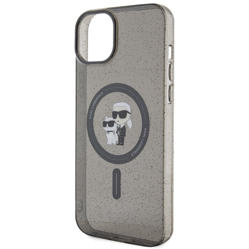 Karl Lagerfeld KLHMP15SHGKCNOK Karl&Choupette Glitter MagSafe pevné puzdro pre Apple iPhone 15, čierne