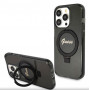 Guess GUHMP15XHRSGSK Ring Stand Script Glitter MagSafe pevné puzdro pre Apple iPhone 15 Pro Max, čierne