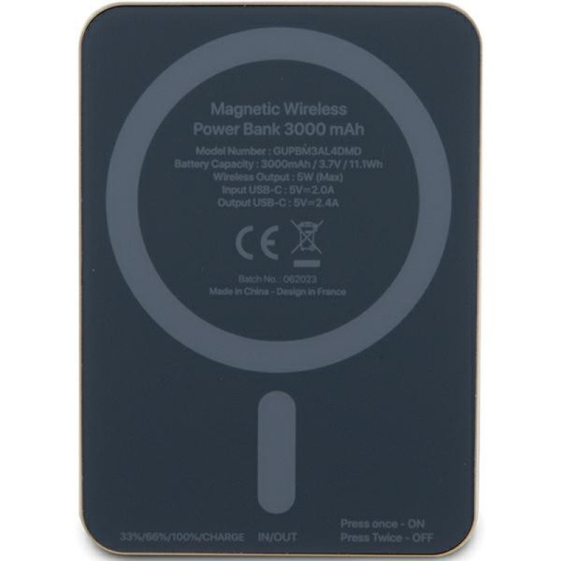 Guess GUPBM3AL4DMD powerbanka 3000 mAh, 5 W, MagSafe 4G Strassed Metal Logo, zlatá
