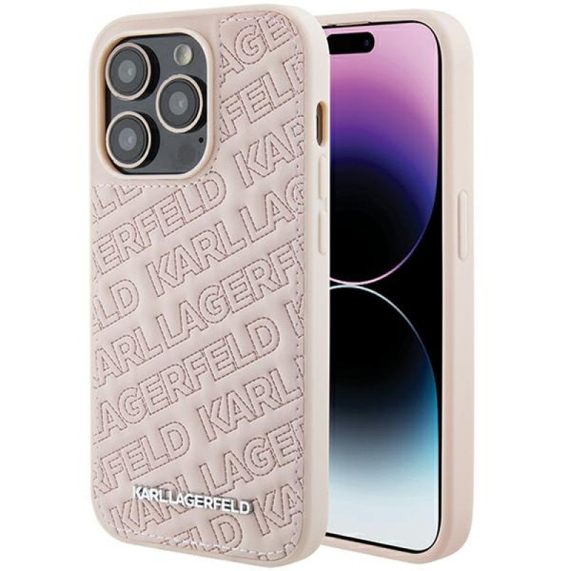 Karl Lagerfeld KLHCP15XPQKPMP Quilted K Pattern pevné puzdro pre Apple iPhone 15 Pro Max, ružové