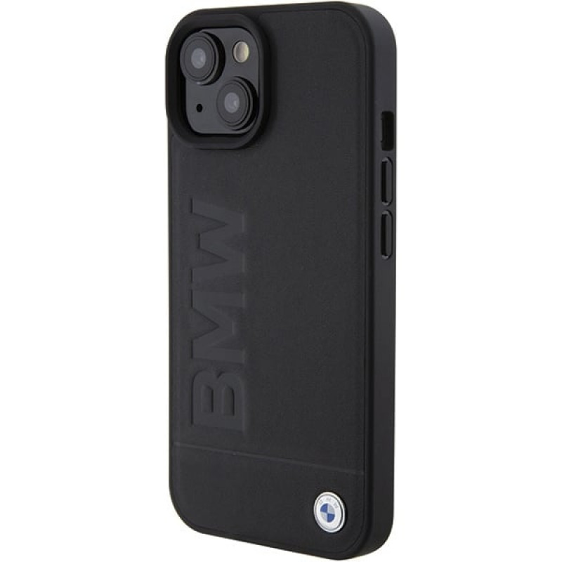 BMW BMHCP15MSLLBK kožené puzdro Hardcase s ražbou pre Apple iPhone 15 Plus / 14 Plus, čierne
