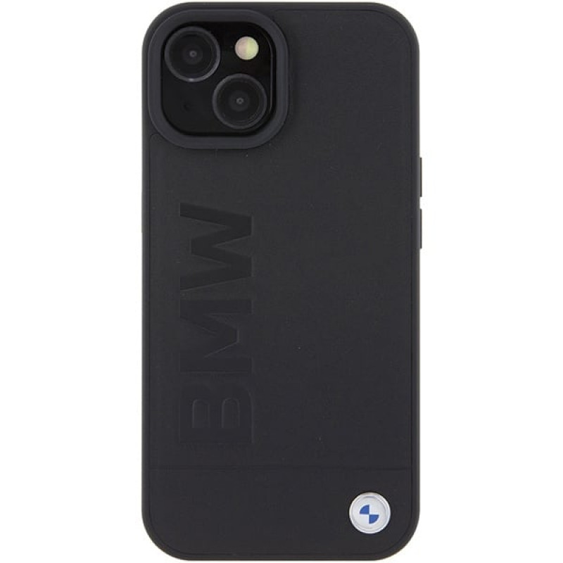 BMW BMHCP15MSLLBK kožené puzdro Hardcase s ražbou pre Apple iPhone 15 Plus / 14 Plus, čierne