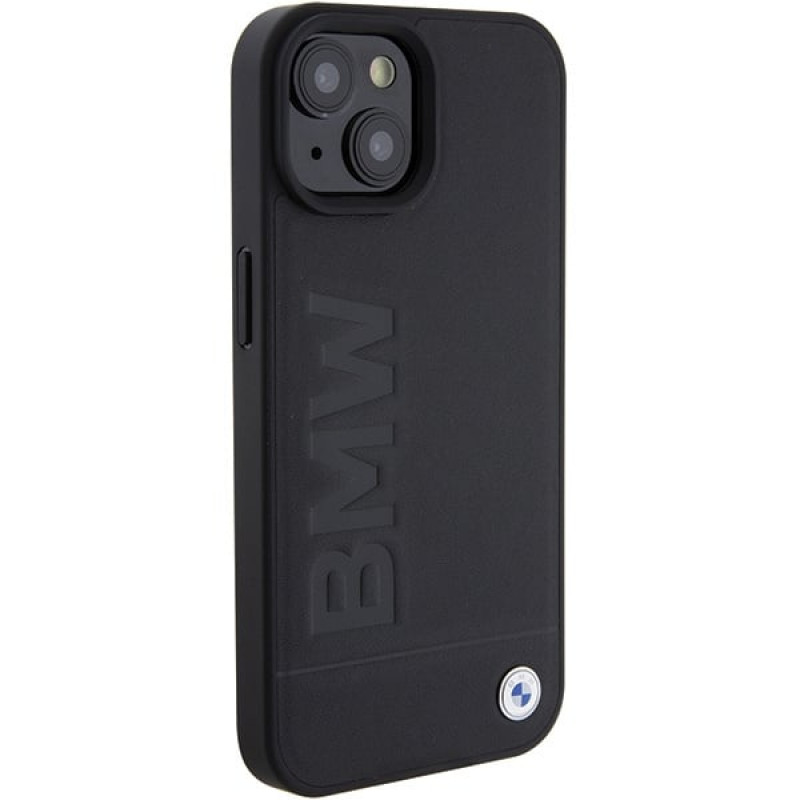 BMW BMHCP15MSLLBK kožené puzdro Hardcase s ražbou pre Apple iPhone 15 Plus / 14 Plus, čierne