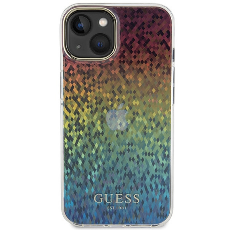 Guess GUHCP15SHDECMI IML Faceted Mirror Disco Iridescent pevné puzdro pre Apple iPhone 15, viacfarebné