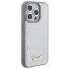 Guess GUHCP15LPSFDGSS Sequin Script Metal pevné puzdro pre Apple iPhone 15 Pro, strieborné