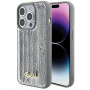 Guess GUHCP15XPSFDGSS Sequin Script Metal pevné puzdro pre Apple iPhone 15 Pro Max, strieborné