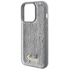Guess GUHCP15XPSFDGSS Sequin Script Metal pevné puzdro pre Apple iPhone 15 Pro Max, strieborné