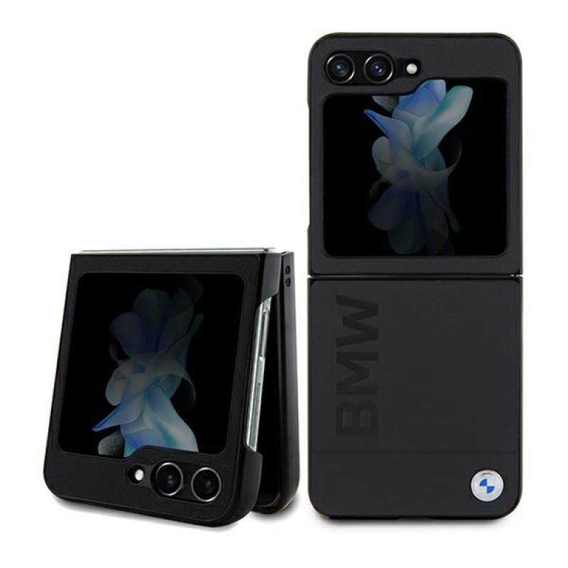 BMW BMHCZF5SLLBK kožené puzdro Hardcase s ražbou pre Samsung Galaxy Z Flip5, čierne
