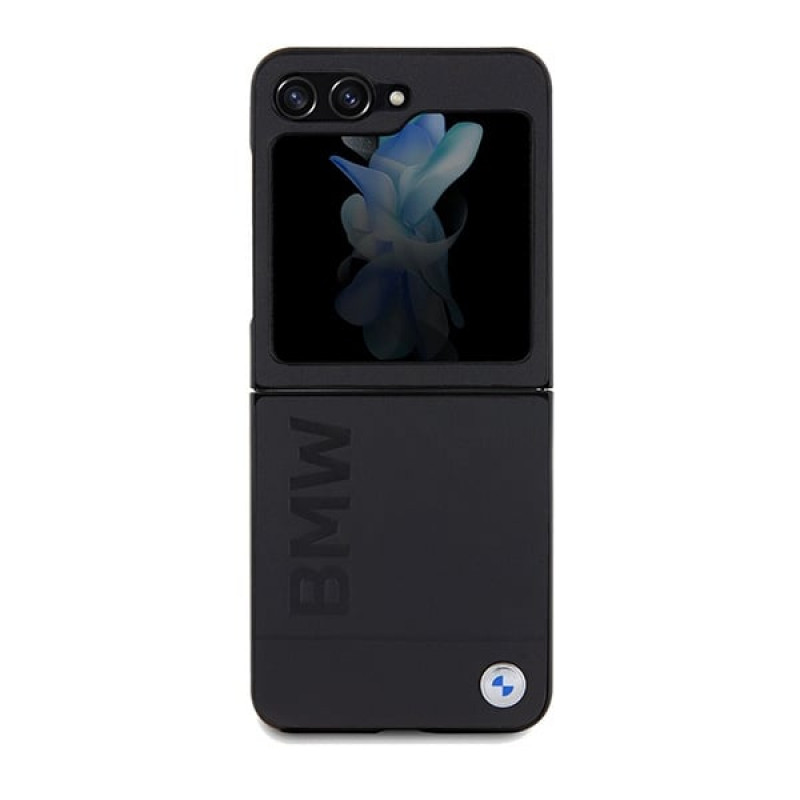 BMW BMHCZF5SLLBK kožené puzdro Hardcase s ražbou pre Samsung Galaxy Z Flip5, čierne