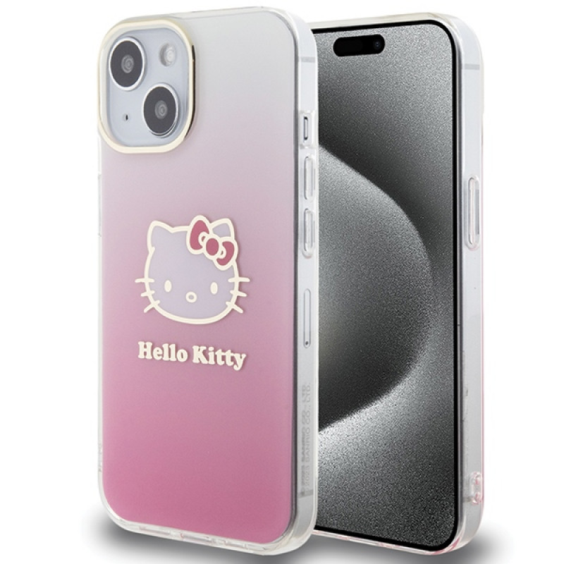Hello Kitty HKHCP15SHDGKEP IML Gradient Electrop Kitty Head pevné puzdro pre Apple iPhone 15 6,1", ružové