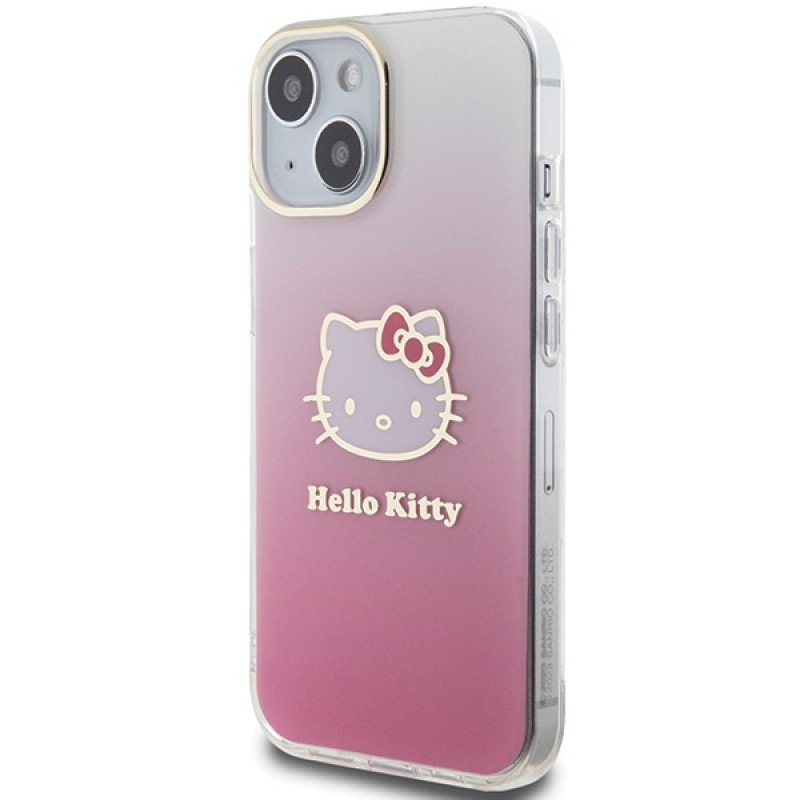 Hello Kitty HKHCP15SHDGKEP IML Gradient Electrop Kitty Head pevné puzdro pre Apple iPhone 15 6,1", ružové