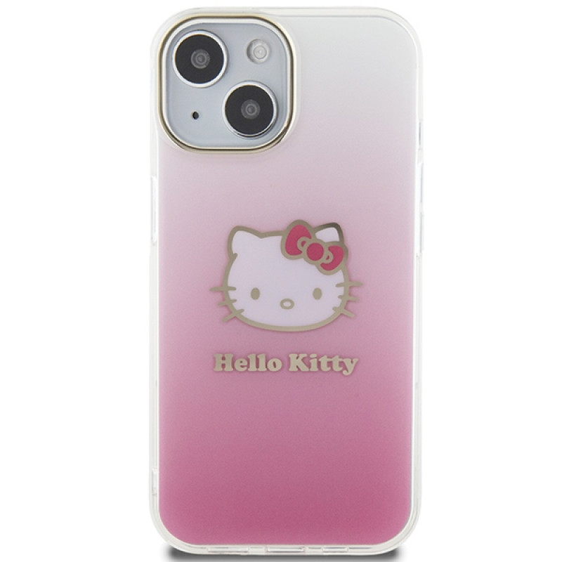 Hello Kitty HKHCP15SHDGKEP IML Gradient Electrop Kitty Head pevné puzdro pre Apple iPhone 15 6,1", ružové