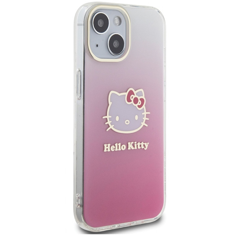 Hello Kitty HKHCP15SHDGKEP IML Gradient Electrop Kitty Head pevné puzdro pre Apple iPhone 15 6,1", ružové