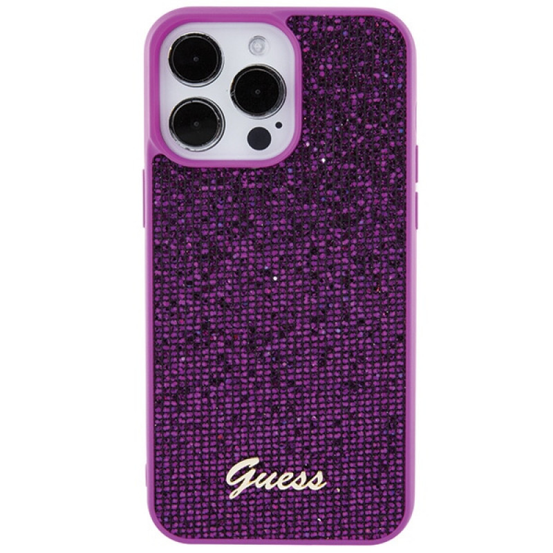 Guess GUHCP15XPMSDGSF Disco Metal Script pevné puzdro pre Apple iPhone 15 Pro Max, fialové