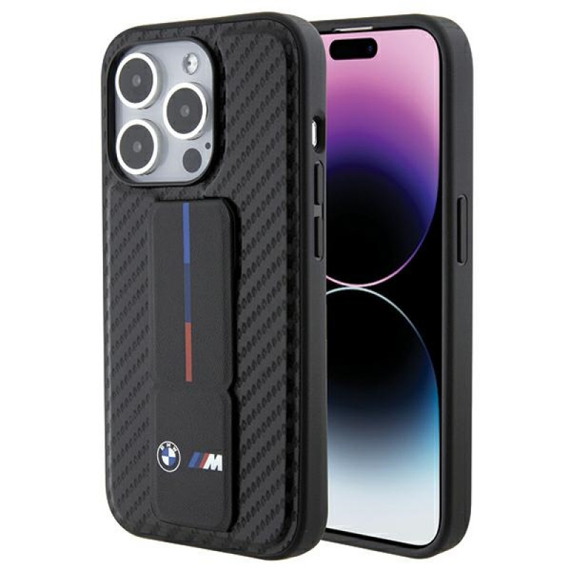 BMW BMHCP15LGSPCCK Apple iPhone 15 Pro hardcase Grip Stand Smooth & Carbon, čierny