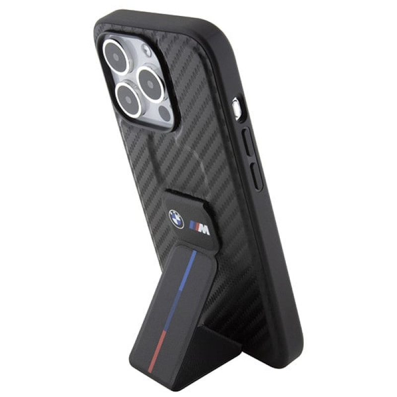 BMW BMHCP15LGSPCCK Apple iPhone 15 Pro hardcase Grip Stand Smooth & Carbon, čierny