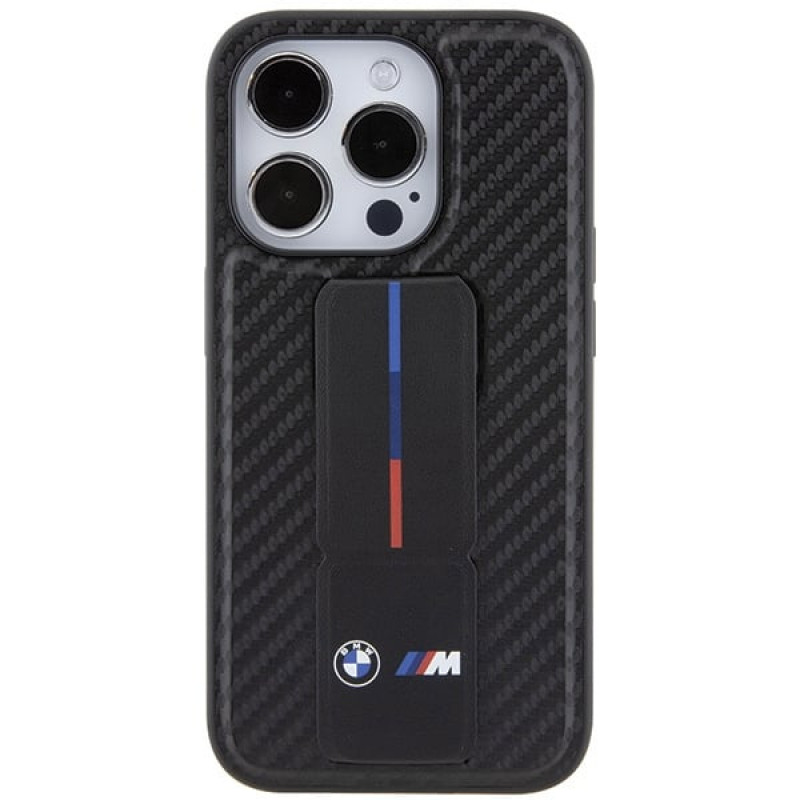BMW BMHCP15LGSPCCK Apple iPhone 15 Pro hardcase Grip Stand Smooth & Carbon, čierny
