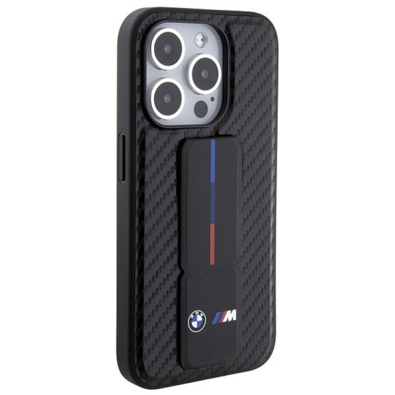 BMW BMHCP15LGSPCCK Apple iPhone 15 Pro hardcase Grip Stand Smooth & Carbon, čierny