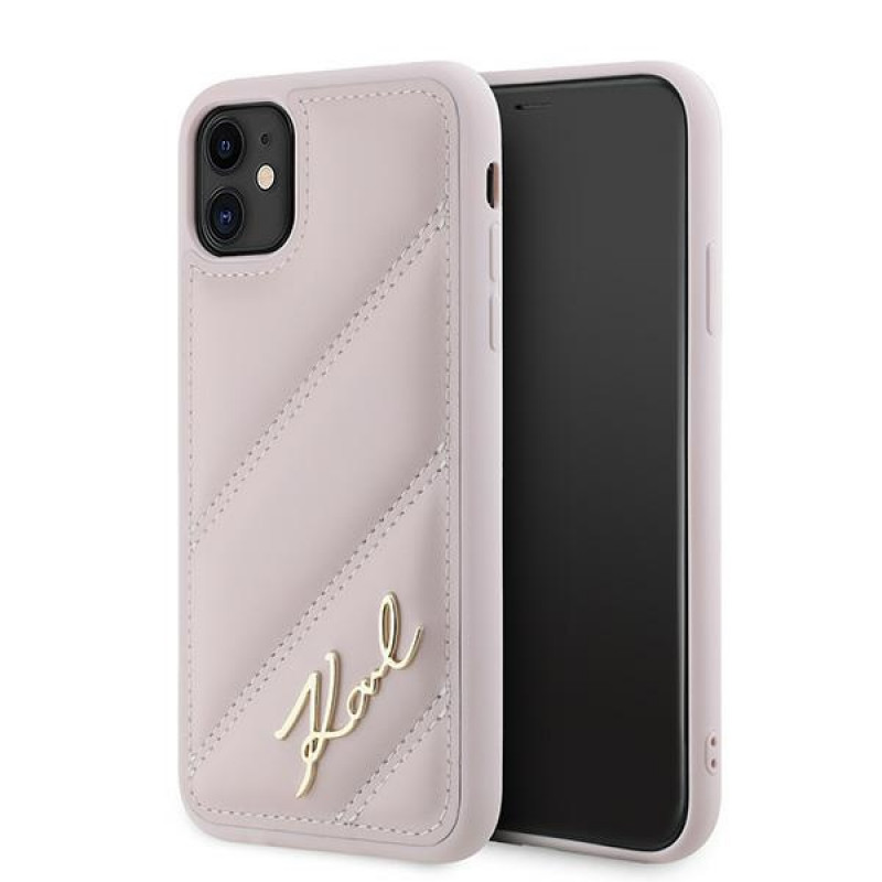 Karl Lagerfeld KLHCN61PQDSMGP Apple iPhone 11 / XR hardcase Diagonal Quilted Script, ružový