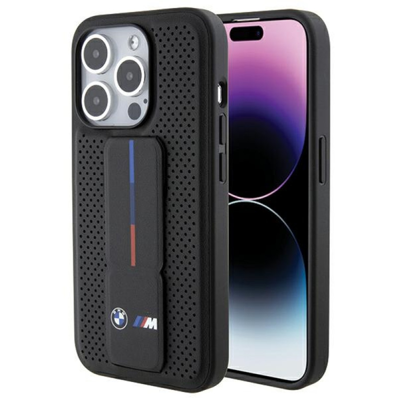 BMW BMHCP15LGSPPRK Apple iPhone 15 Pro hardcase Grip Stand Smooth & Perforated, čierny