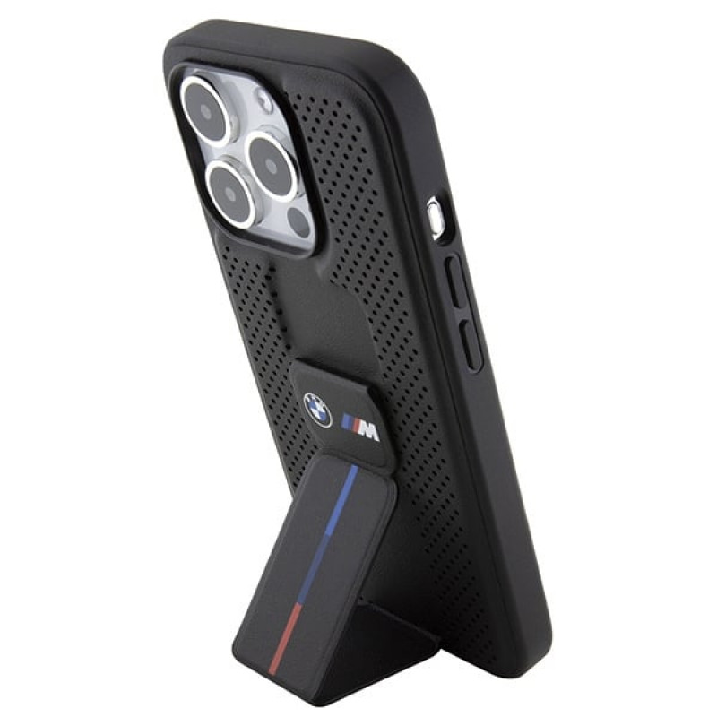 BMW BMHCP15LGSPPRK Apple iPhone 15 Pro hardcase Grip Stand Smooth & Perforated, čierny