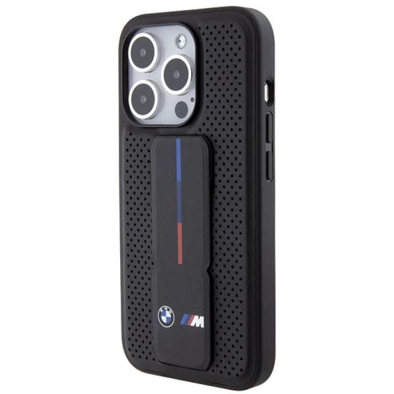 BMW BMHCP15LGSPPRK Apple iPhone 15 Pro hardcase Grip Stand Smooth & Perforated, čierny