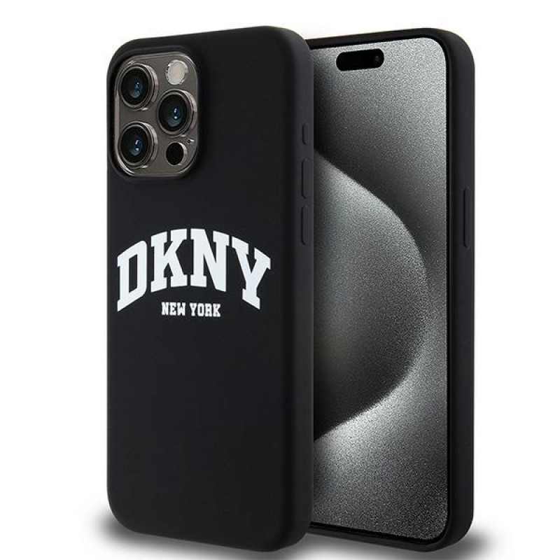 DKNY Apple iPhone 15 Pro Max hardcase Liquid Silicone White Printed Logo MagSafe, čierny