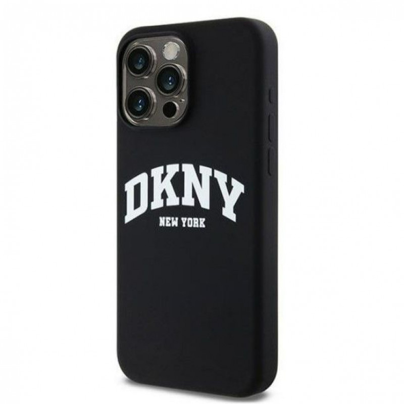 DKNY Apple iPhone 15 Pro Max hardcase Liquid Silicone White Printed Logo MagSafe, čierny