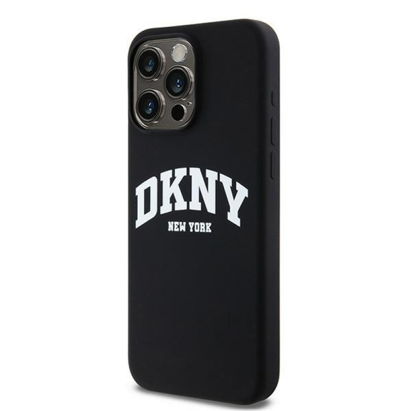 DKNY Apple iPhone 15 Pro Max hardcase Liquid Silicone White Printed Logo MagSafe, čierny