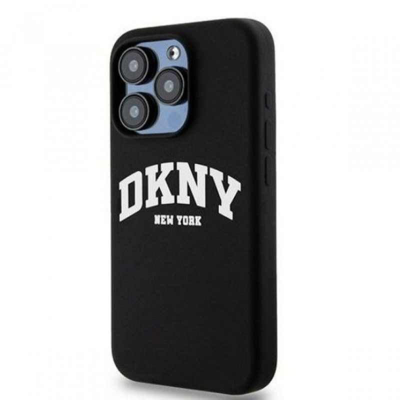 DKNY Apple iPhone 14 Pro pevné puzdro Liquid Silicone White Printed Logo MagSafe, čierne