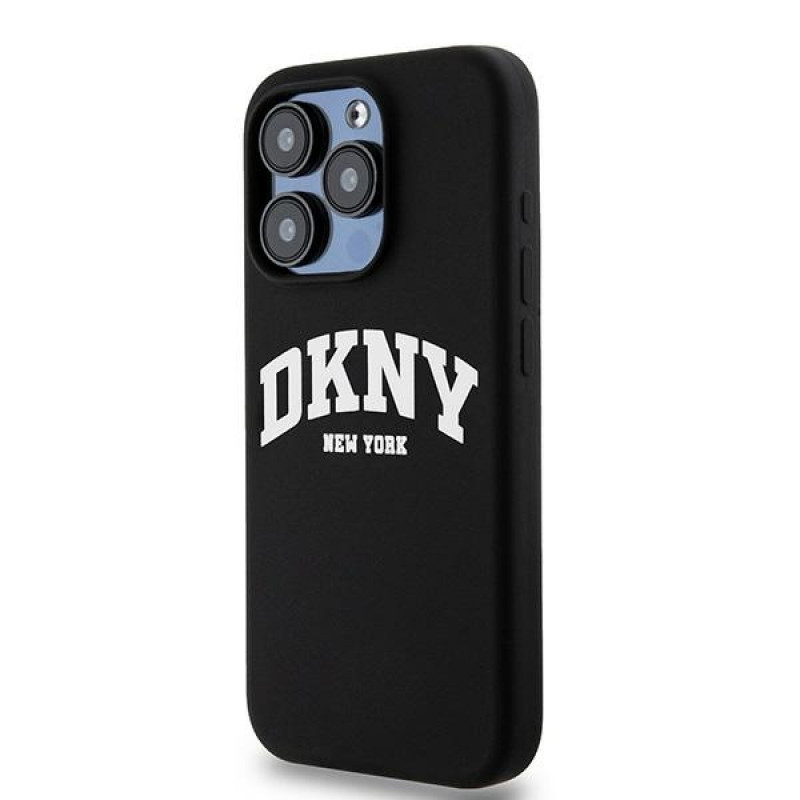 DKNY Apple iPhone 14 Pro pevné puzdro Liquid Silicone White Printed Logo MagSafe, čierne