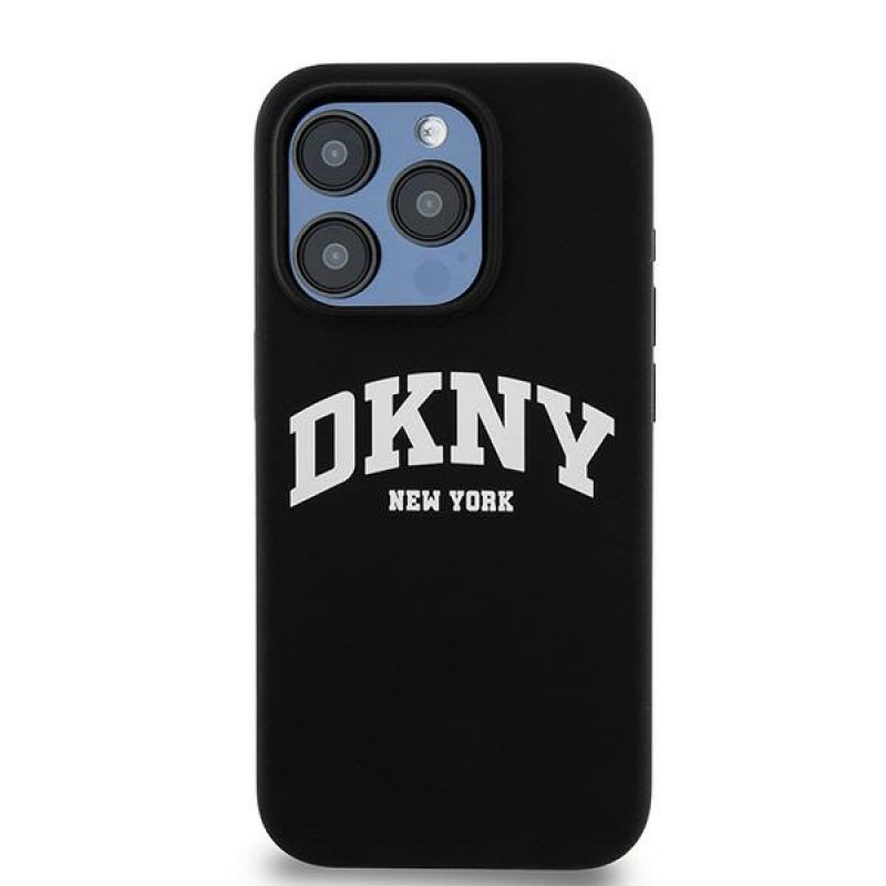 DKNY Apple iPhone 14 Pro pevné puzdro Liquid Silicone White Printed Logo MagSafe, čierne