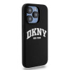 DKNY Apple iPhone 14 Pro pevné puzdro Liquid Silicone White Printed Logo MagSafe, čierne